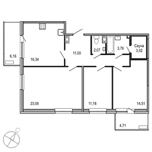 3-комнатная, 84.56 м² — ЖК ЖК ТАРМО