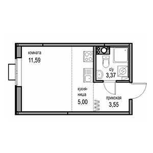 1-комнатная, 23.51 м² — ЖК ЖК Новоорловский