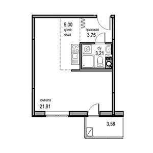 1-комнатная, 33.77 м² — ЖК ЖК Новоорловский