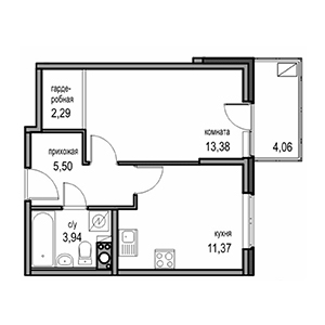 1-комнатная, 36.48 м² — ЖК ЖК Новоорловский