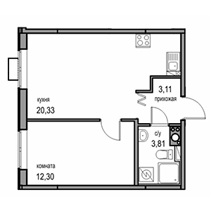 1-комнатная, 39.55 м² — ЖК ЖК Новоорловский