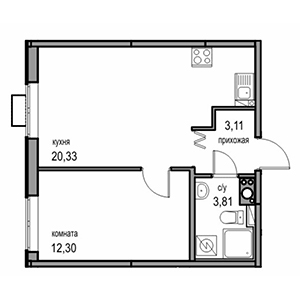 1-комнатная, 39.55 м² — ЖК ЖК Новоорловский