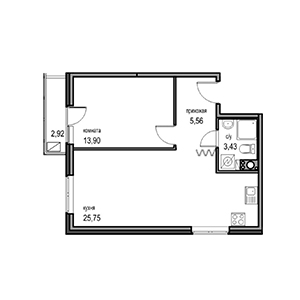 2-комнатная, 48.47 м² — ЖК ЖК Новоорловский