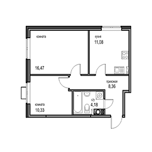 2-комнатная, 50.42 м² — ЖК ЖК Новоорловский