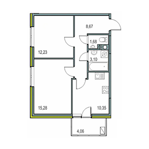 2-комнатная, 51.31 м² — ЖК ЖК Новоорловский
