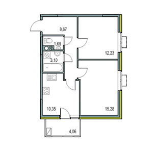 2-комнатная, 51.31 м² — ЖК ЖК Новоорловский
