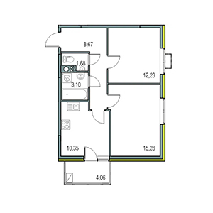 2-комнатная, 51.31 м² — ЖК ЖК Новоорловский