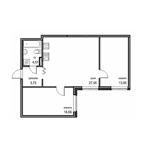 2-комнатная, 63.68 м² — ЖК ЖК Новоорловский