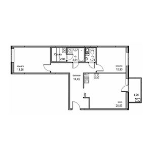 2-комнатная, 67.63 м² — ЖК ЖК Новоорловский