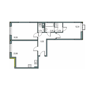 2-комнатная, 69.83 м² — ЖК ЖК Новоорловский