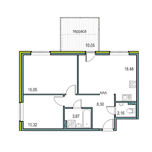 3-комнатная, 59.18 м² — ЖК ЖК Новоорловский