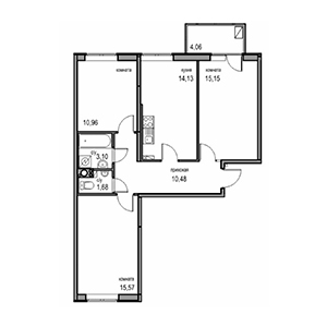 3-комнатная, 71.07 м² — ЖК ЖК Новоорловский