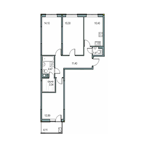 3-комнатная, 72.71 м² — ЖК ЖК Новоорловский