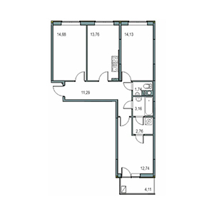 3-комнатная, 74.26 м² — ЖК ЖК Новоорловский