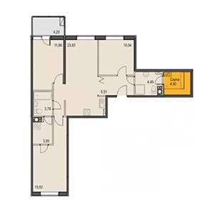 3-комнатная, 84.7 м² — ЖК ЖК Новоорловский