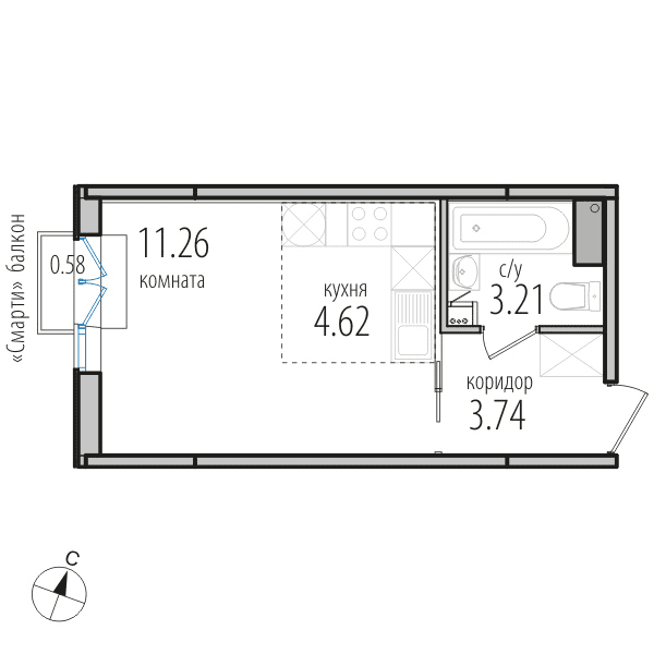 1-комнатная, 23 м² — ЖК ЖК Инкери