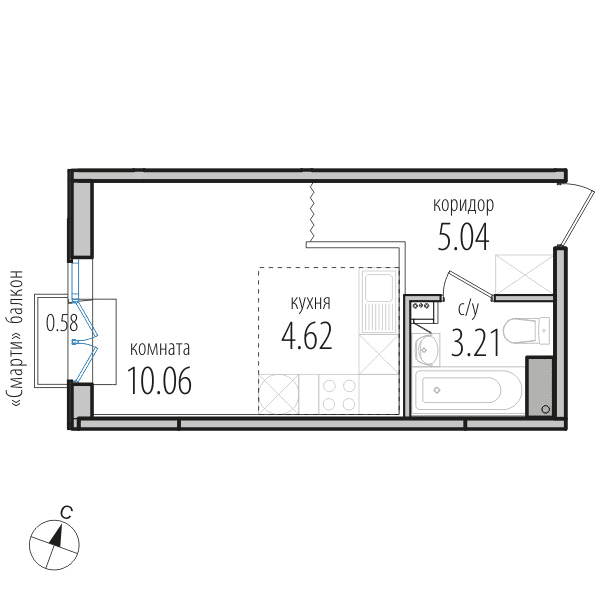 1-комнатная, 23.1 м² — ЖК ЖК Инкери