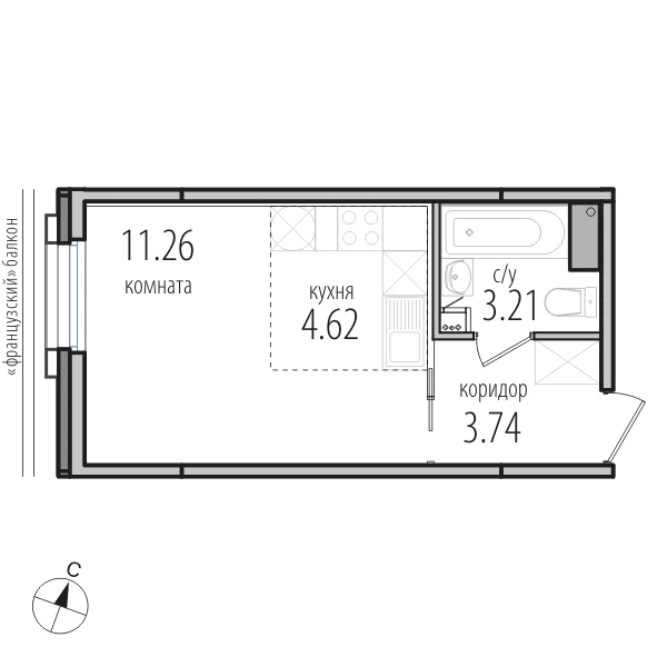 1-комнатная, 23.1 м² — ЖК ЖК Инкери