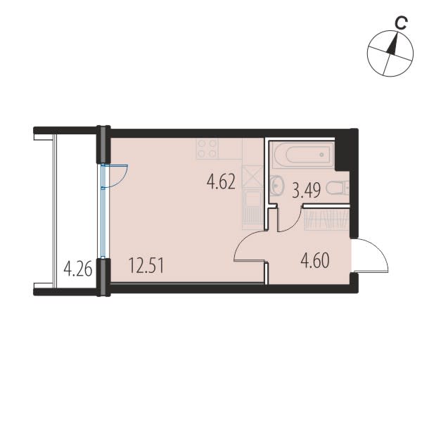 1-комнатная, 25.1 м² — ЖК ЖК Инкери