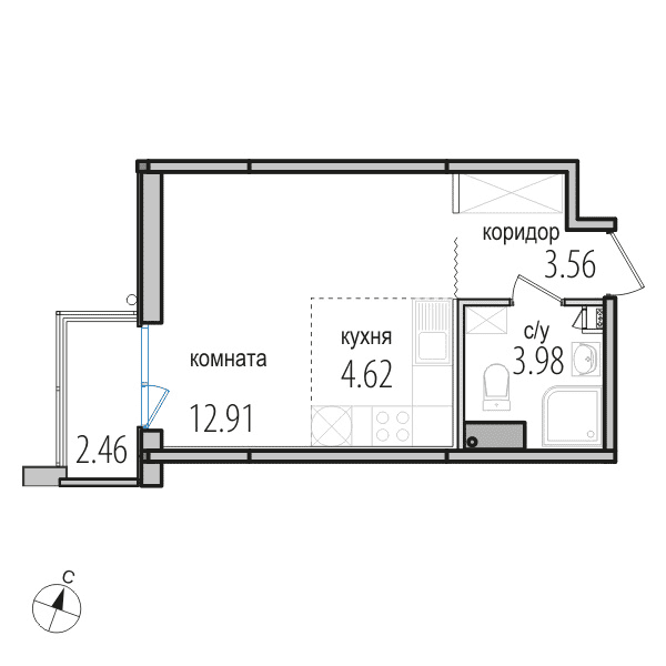 1-комнатная, 25.1 м² — ЖК ЖК Инкери
