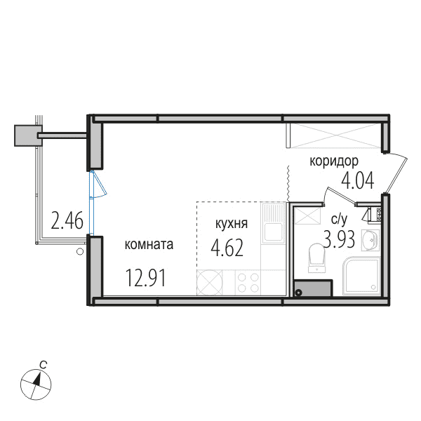 1-комнатная, 25.5 м² — ЖК ЖК Инкери