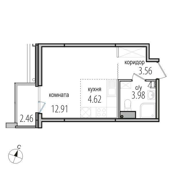 1-комнатная, 25.6 м² — ЖК ЖК Инкери