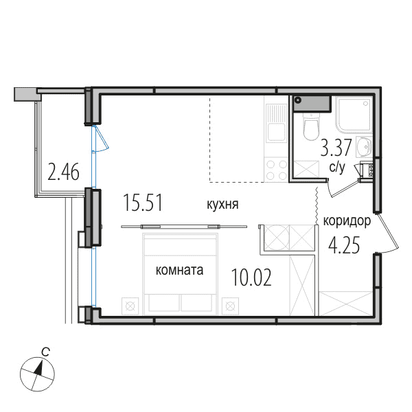 1-комнатная, 33.4 м² — ЖК ЖК Инкери