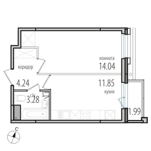 1-комнатная, 33.8 м² — ЖК ЖК Инкери