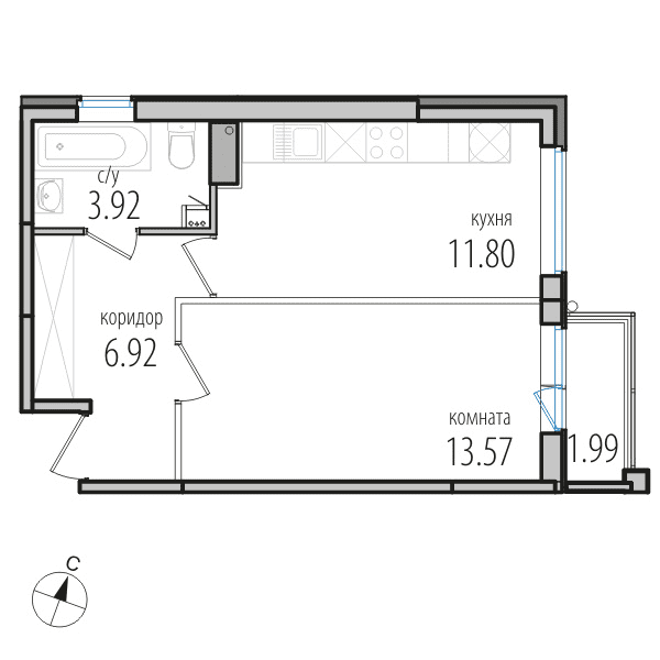 1-комнатная, 36.6 м² — ЖК ЖК Инкери