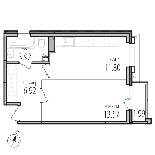 1-комнатная, 36.7 м² — ЖК ЖК Инкери