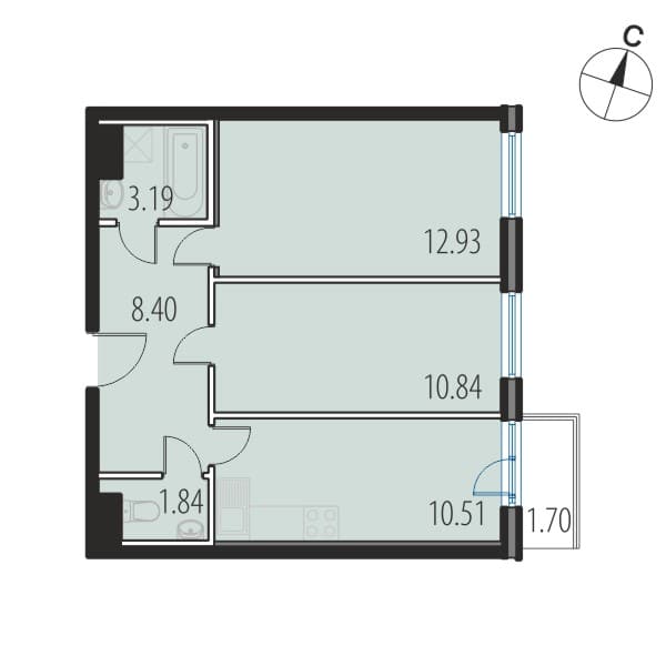 2-комнатная, 47.5 м² — ЖК ЖК Инкери