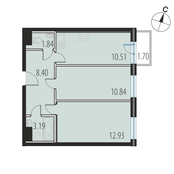 2-комнатная, 47.6 м² — ЖК ЖК Инкери