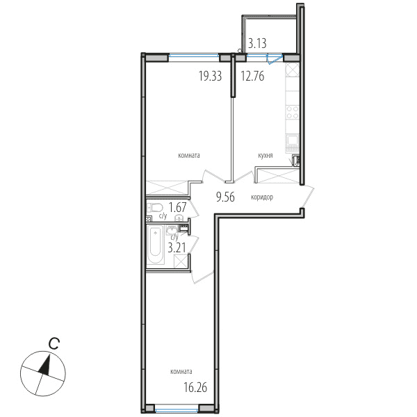 2-комнатная, 63 м² — ЖК ЖК Инкери