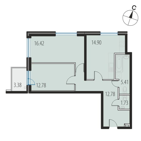 2-комнатная, 63.7 м² — ЖК ЖК Инкери