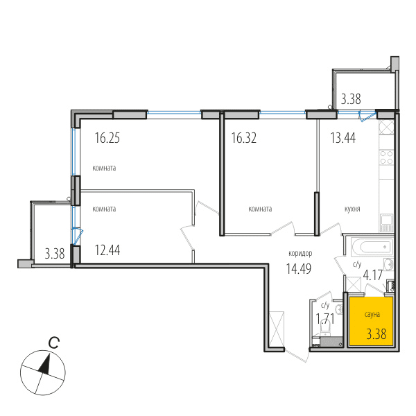 3-комнатная, 82.9 м² — ЖК ЖК Инкери