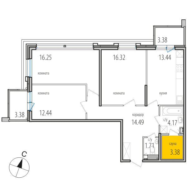 3-комнатная, 83 м² — ЖК ЖК Инкери