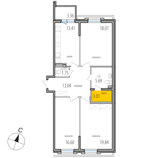 3-комнатная, 92.1 м² — ЖК ЖК Инкери