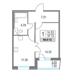 1-комнатная, 37.72 м² — ЖК ЖК Приморский квартал
