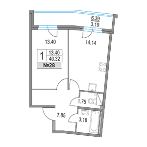 1-комнатная, 40.32 м² — ЖК ЖК Приморский квартал
