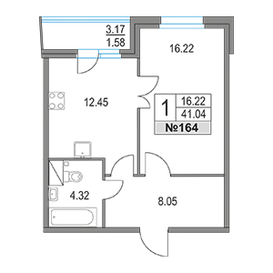 1-комнатная, 41.4 м² — ЖК ЖК Приморский квартал