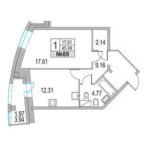 1-комнатная, 45.99 м² — ЖК ЖК Приморский квартал