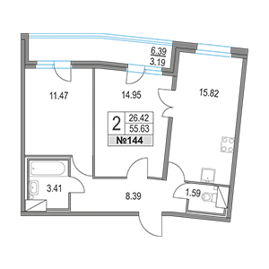 2-комнатная, 55.63 м² — ЖК ЖК Приморский квартал