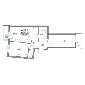 2-комнатная, 62.24 м² — ЖК ЖК Приморский квартал