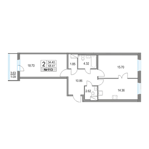 2-комнатная, 68.41 м² — ЖК ЖК Приморский квартал