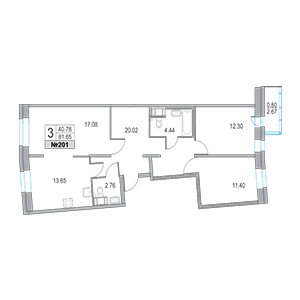 3-комнатная, 81.65 м² — ЖК ЖК Приморский квартал