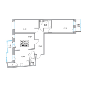 3-комнатная, 83.89 м² — ЖК ЖК Приморский квартал