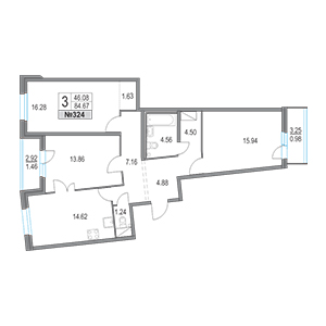 3-комнатная, 84.67 м² — ЖК ЖК Приморский квартал