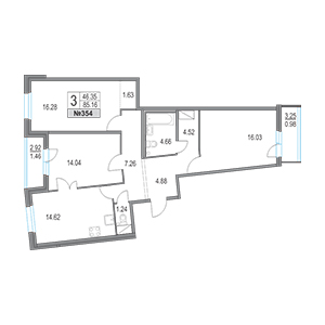 3-комнатная, 85.16 м² — ЖК ЖК Приморский квартал