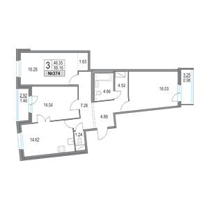 3-комнатная, 85.16 м² — ЖК ЖК Приморский квартал