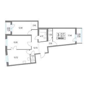 3-комнатная, 86.17 м² — ЖК ЖК Приморский квартал